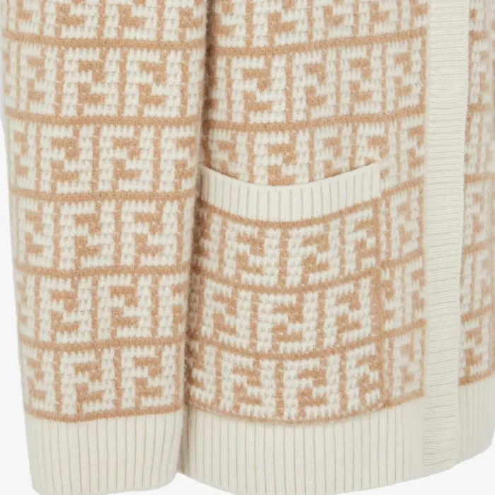 Woman Brown Ff Crocheted Cashmere Cardigan Brown Fendi Knitwear