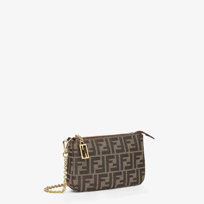 Woman Brown Jacquard Ff Fabric Clutch With Chain Brown Fendi Mini Bags