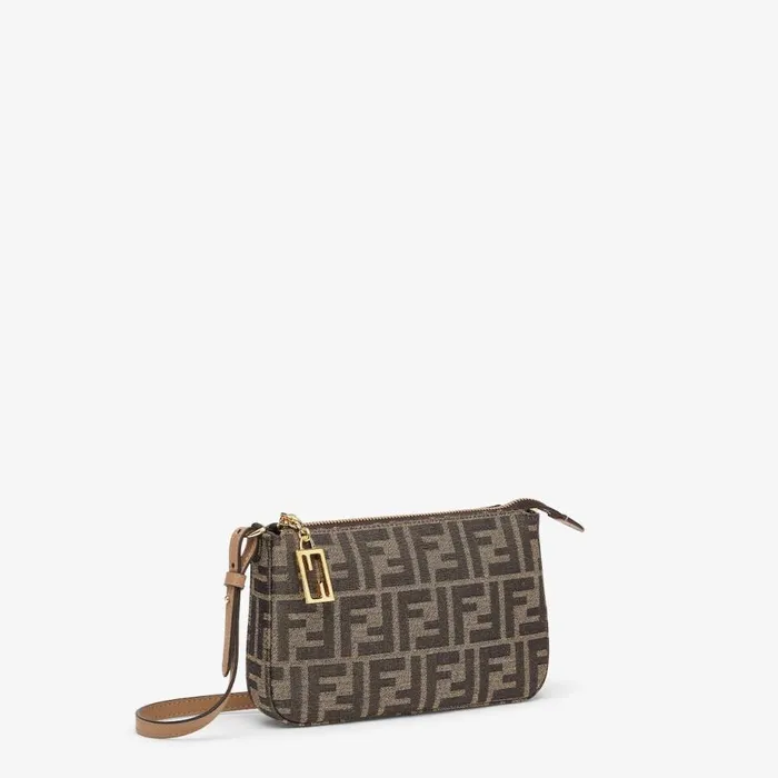 Woman Brown Jacquard Ff Fabric Clutch With Chain Brown Fendi Mini Bags