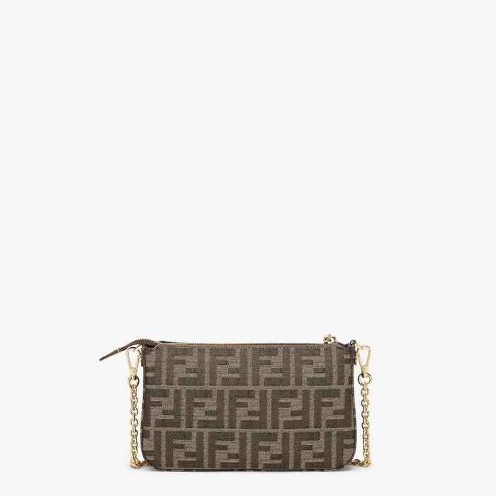 Woman Brown Jacquard Ff Fabric Clutch With Chain Brown Fendi Mini Bags