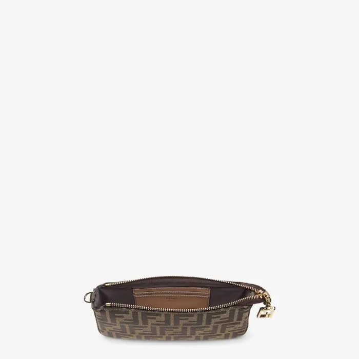 Woman Brown Jacquard Ff Fabric Clutch With Chain Brown Fendi Mini Bags