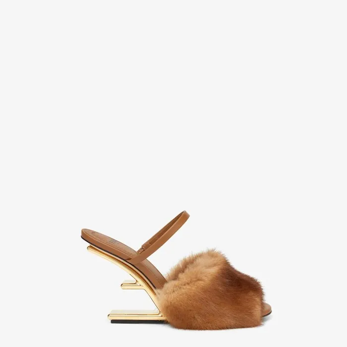Woman Brown Mink HighHeeled Sandals Brown Fendi Fendi First