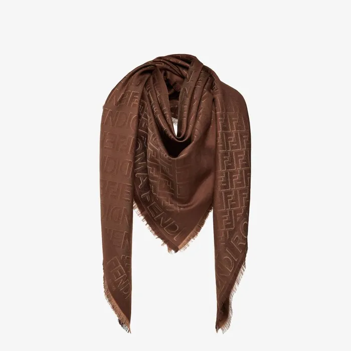 Woman Brown Silk And Wool Shawl Multicolour Fendi Scarves and Silks