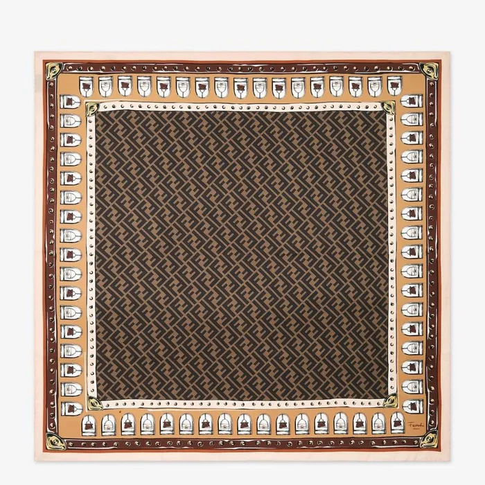 Woman Brown Silk Foulard Brown Fendi Scarves and Silks