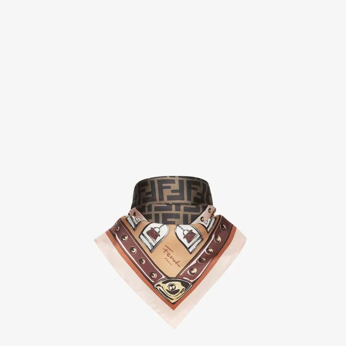 Woman Brown Silk Foulard Brown Fendi Scarves and Silks