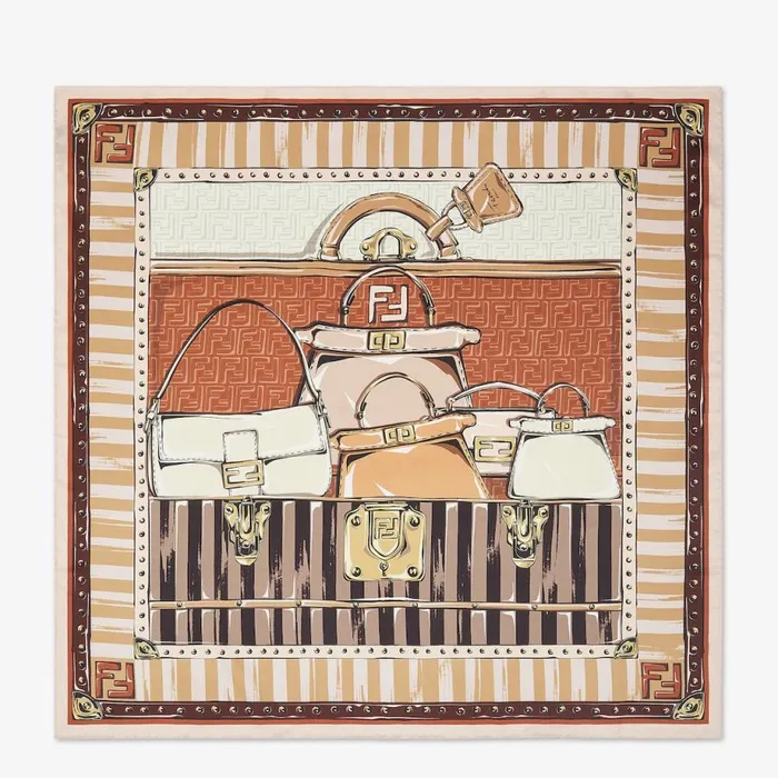 Woman Brown Silk Foulard Multicolour Fendi Scarves and Silks