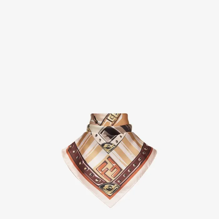 Woman Brown Silk Foulard Multicolour Fendi Scarves and Silks