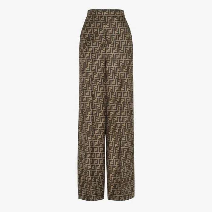 Woman Brown Silk Trousers Brown Fendi Pants and Shorts