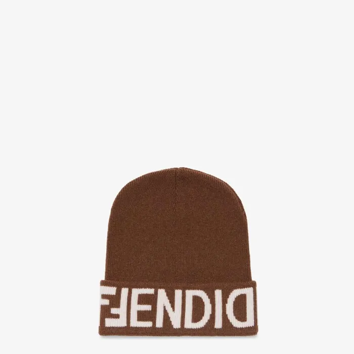 Woman Brown Wool Hat White Fendi Hats and Gloves