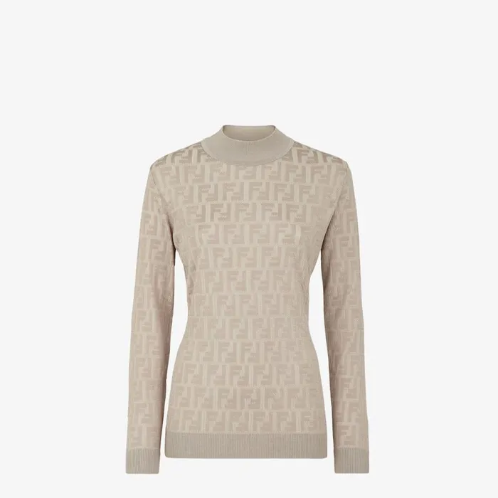 Woman Dove Grey Fabric Jumper Beige Fendi Knitwear