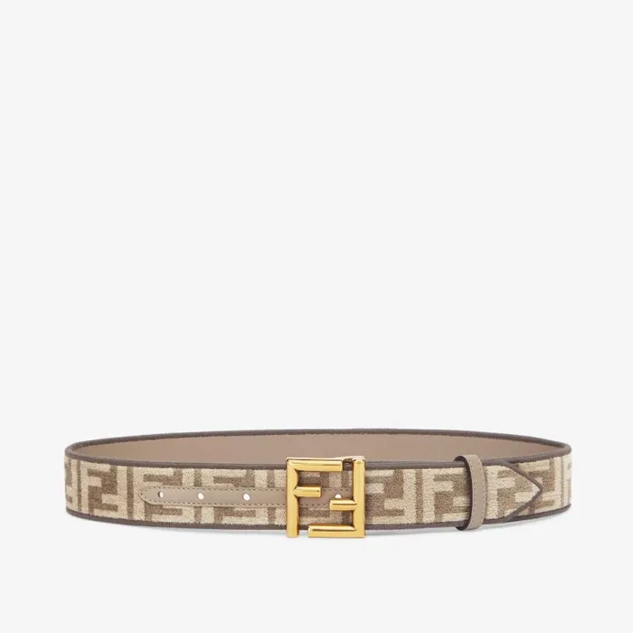 Woman Dove Grey Ff Jacquard Fabric Belt Beige Fendi Belts