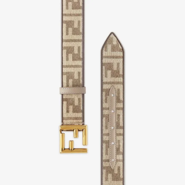 Woman Dove Grey Ff Jacquard Fabric Belt Beige Fendi Belts