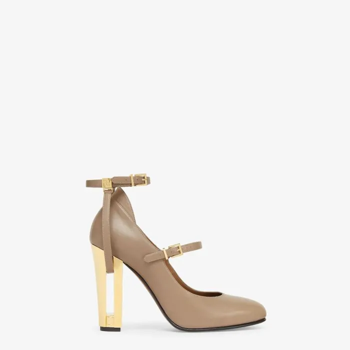 Woman Dove Grey Leather HighHeeled Court Shoes Grey Fendi Pumps and Slingbacks