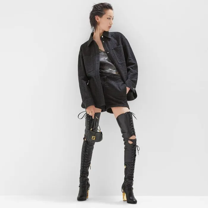 Woman GoTo Jacket In Blue Jacquard Denim Blue Fendi Denim