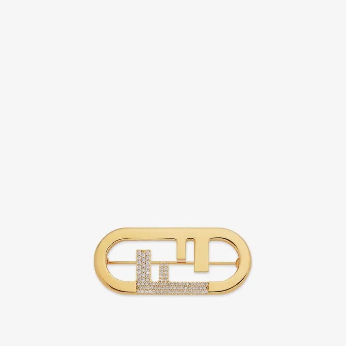 Woman Gold Coloured Brooch Gold Fendi Earring and Brooches