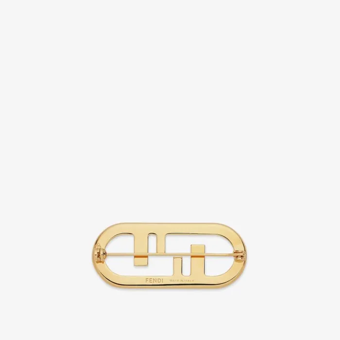 Woman Gold Coloured Brooch Gold Fendi Earring and Brooches