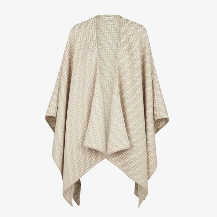 Woman Grey Wool And Silk Poncho Beige Fendi Scarves and Silks