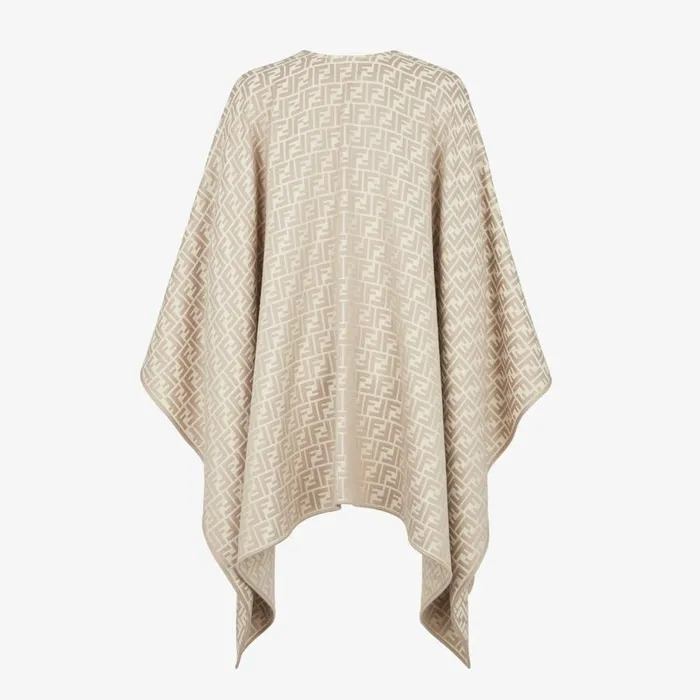 Woman Grey Wool And Silk Poncho Beige Fendi Scarves and Silks