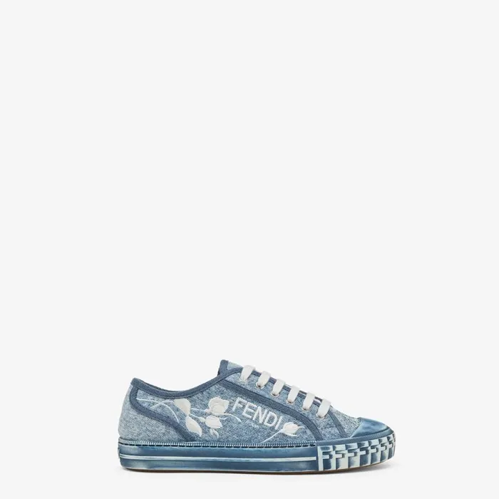 Woman Light Blue Denim Low Tops Light Blue Fendi Sneakers