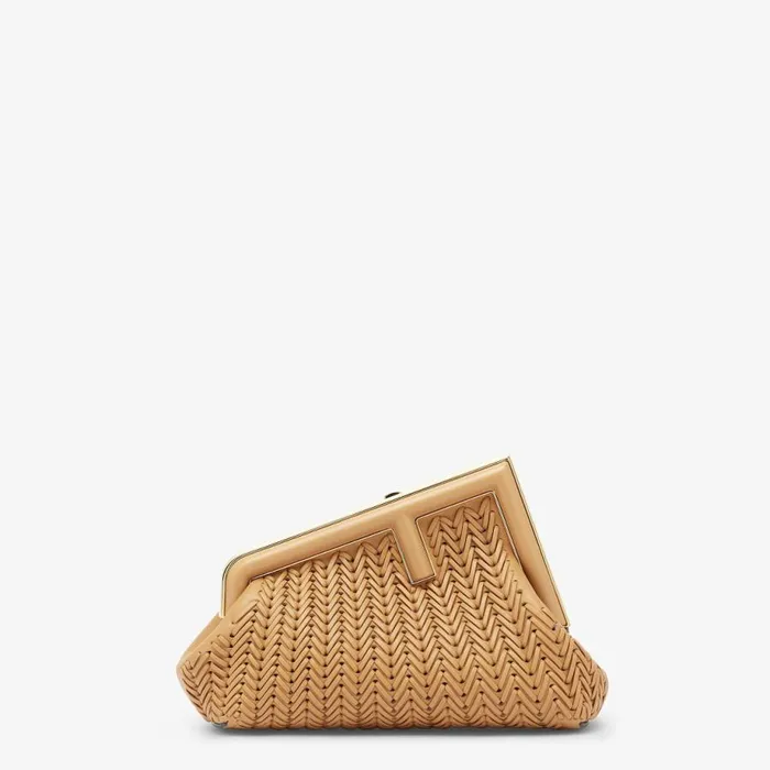 Woman Light Brown Interlaced Leather Bag Brown Fendi Clutches and Pochette
