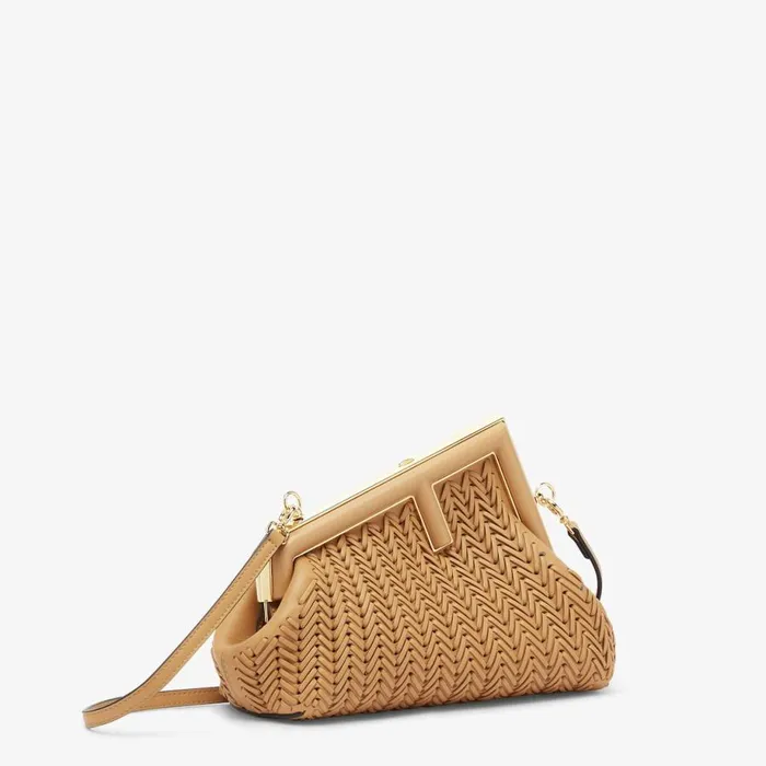 Woman Light Brown Interlaced Leather Bag Brown Fendi Clutches and Pochette