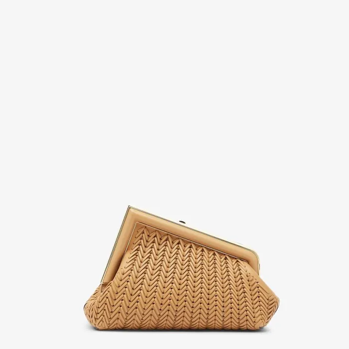 Woman Light Brown Interlaced Leather Bag Brown Fendi Clutches and Pochette
