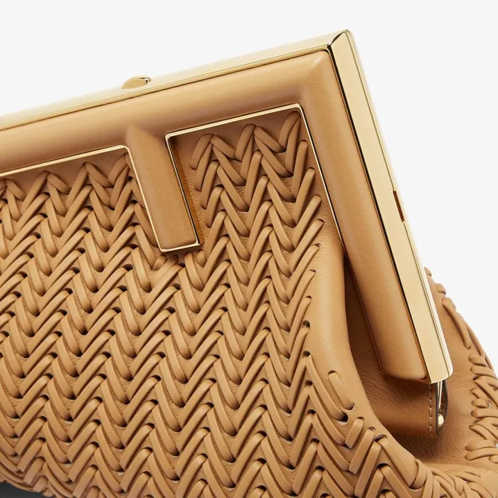 Woman Light Brown Interlaced Leather Bag Brown Fendi Clutches and Pochette