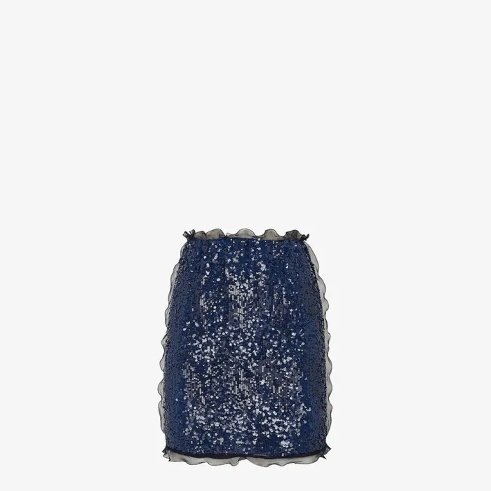 Woman Miniskirt With Blue Sequin Embroidery Blue Fendi Skirts
