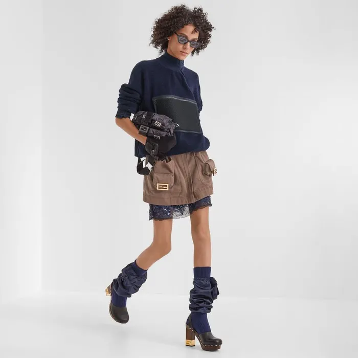 Woman Miniskirt With Blue Sequin Embroidery Blue Fendi Skirts