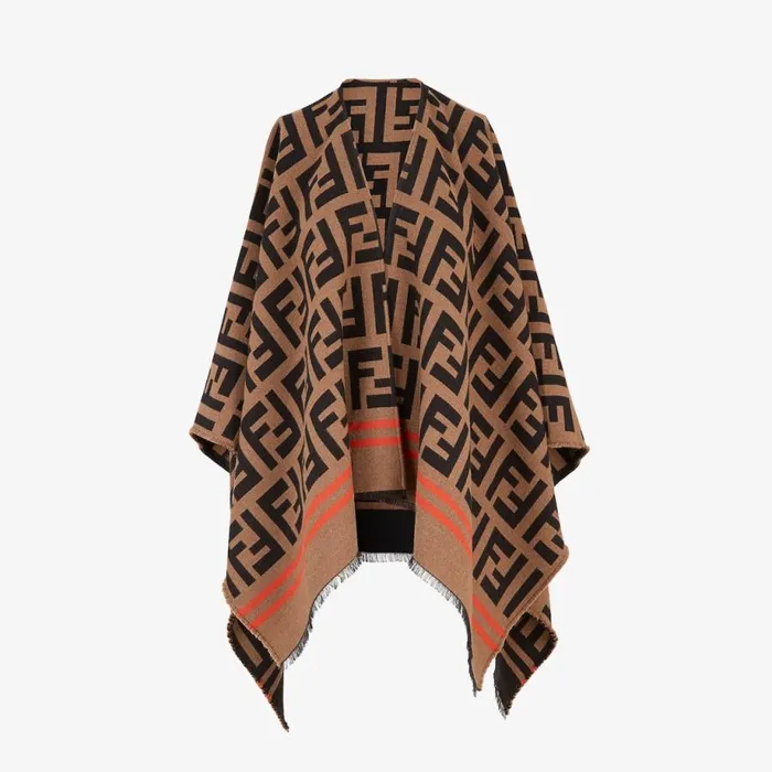 Woman Multicolour Wool And Silk Poncho Brown Fendi Scarves and Silks