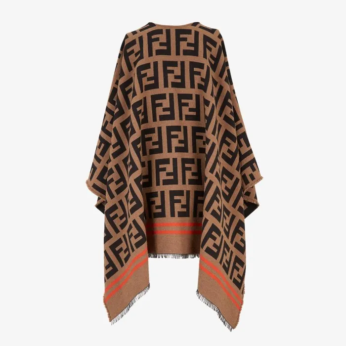 Woman Multicolour Wool And Silk Poncho Brown Fendi Scarves and Silks
