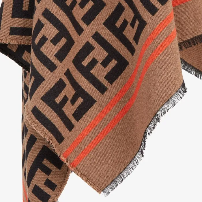 Woman Multicolour Wool And Silk Poncho Brown Fendi Scarves and Silks