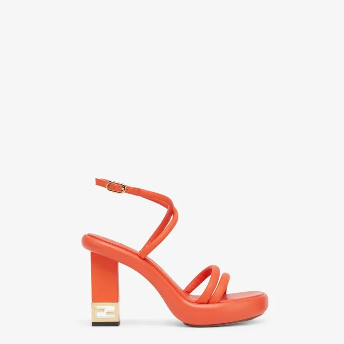 Woman Orange Nappa Leather Sandals Orange Fendi Sandals
