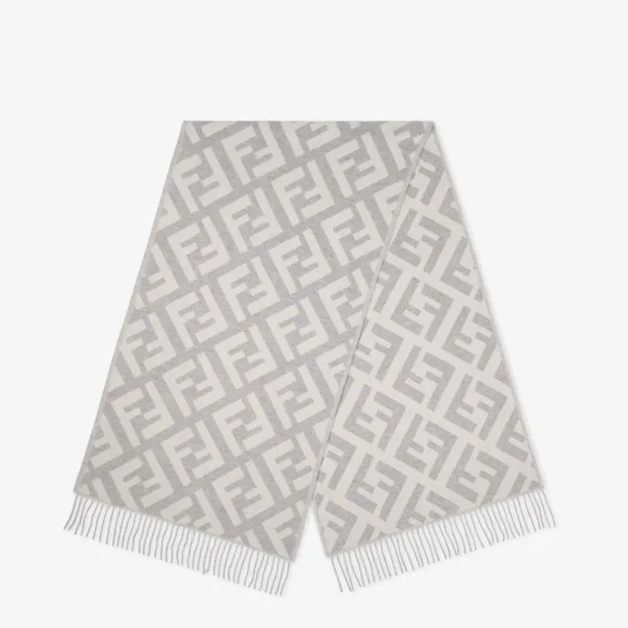 Woman Pale Grey Cashmere Scarf Grey Fendi Scarves and Silks