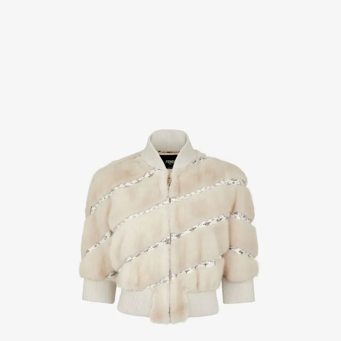 Woman Pearl White Elaphe And Mink Bomber Jacket White Fendi Coats and Outerwear