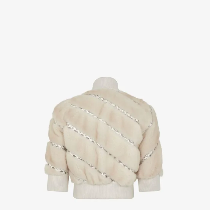 Woman Pearl White Elaphe And Mink Bomber Jacket White Fendi Coats and Outerwear
