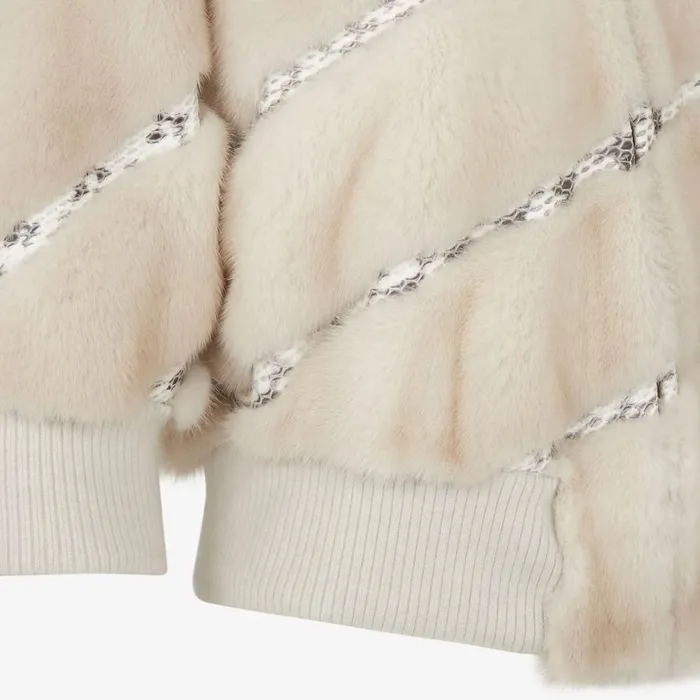 Woman Pearl White Elaphe And Mink Bomber Jacket White Fendi Coats and Outerwear