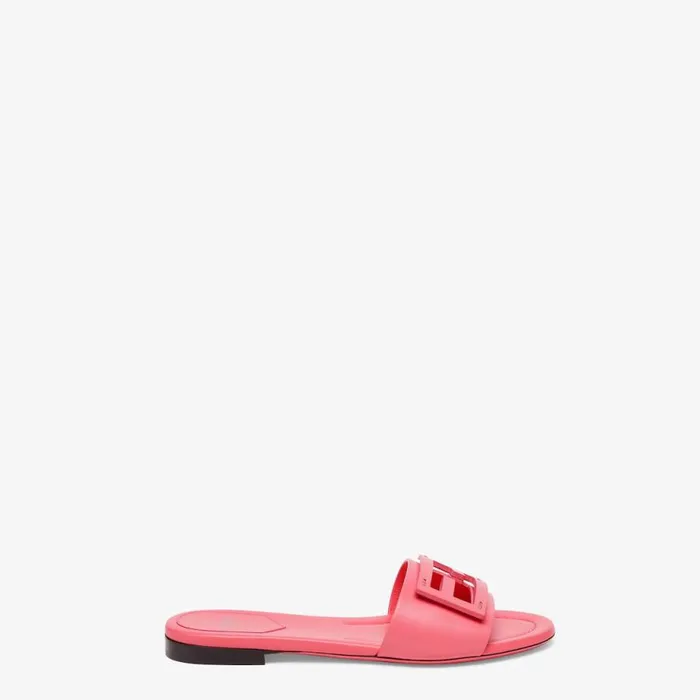Woman Pink Leather Slides Pink Fendi Slides and Mules