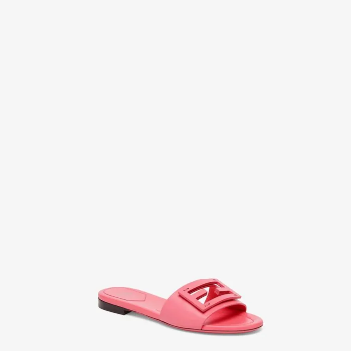 Woman Pink Leather Slides Pink Fendi Slides and Mules