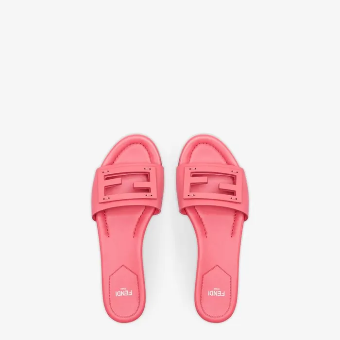 Woman Pink Leather Slides Pink Fendi Slides and Mules