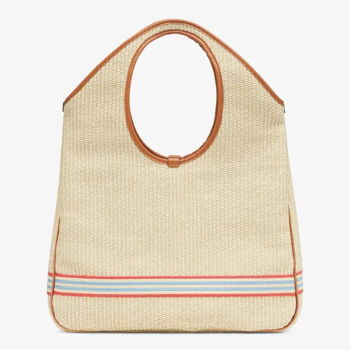Woman Shopper In Natural Straw Beige Fendi Tote Bags