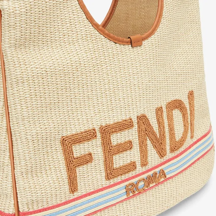 Woman Shopper In Natural Straw Beige Fendi Tote Bags