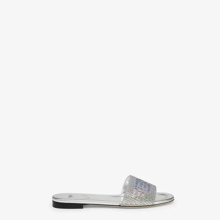 Woman SilverColoured Leather Slides Silver Fendi Slides and Mules