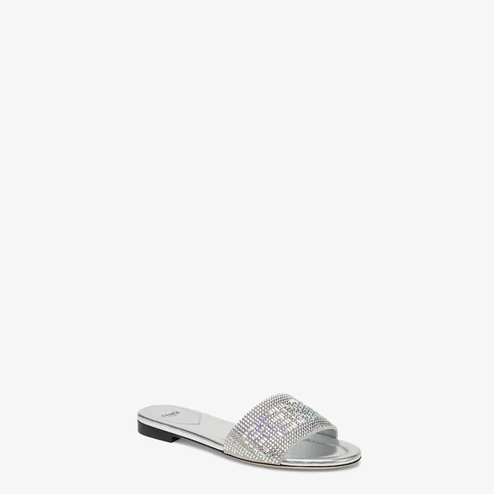 Woman SilverColoured Leather Slides Silver Fendi Slides and Mules