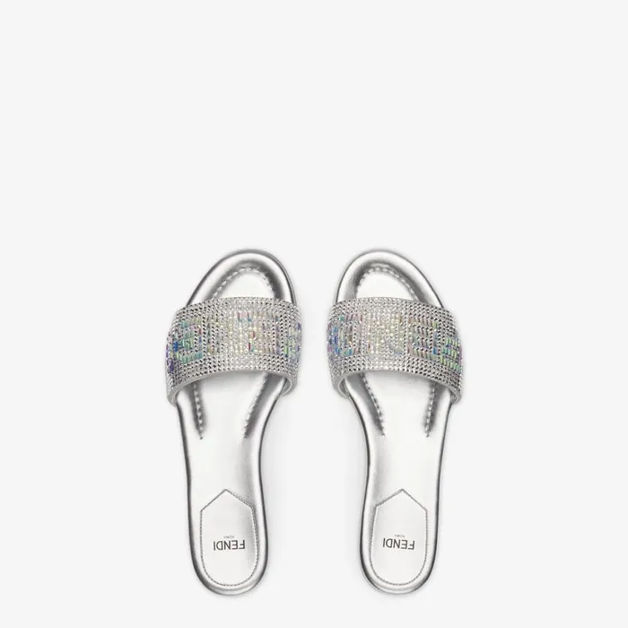 Woman SilverColoured Leather Slides Silver Fendi Slides and Mules