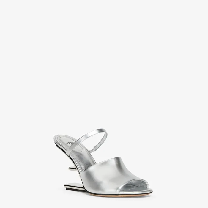 Woman Silver Leather HighHeeled Sandals Silver Fendi Fendi First