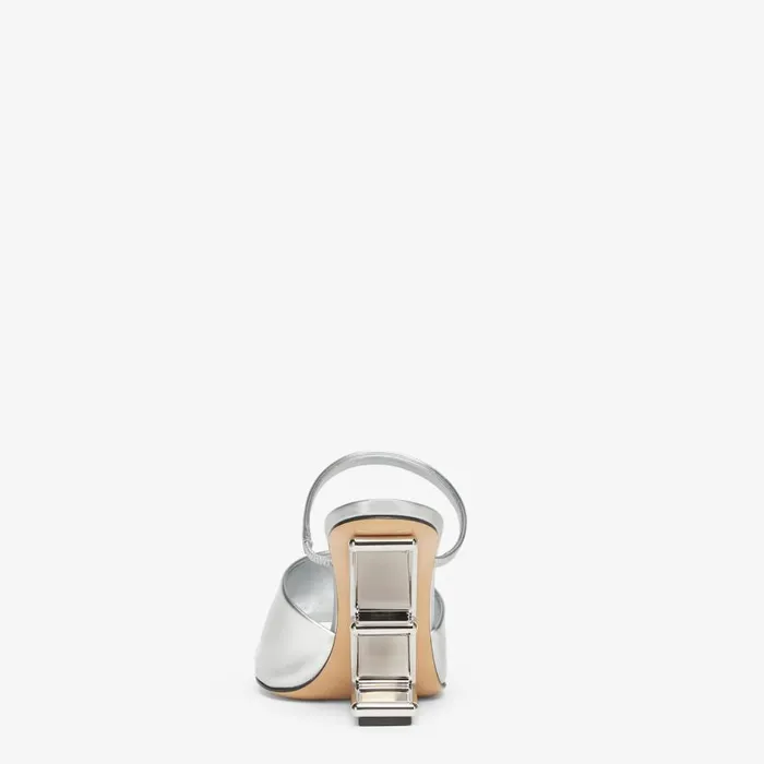 Woman Silver Leather HighHeeled Sandals Silver Fendi Fendi First