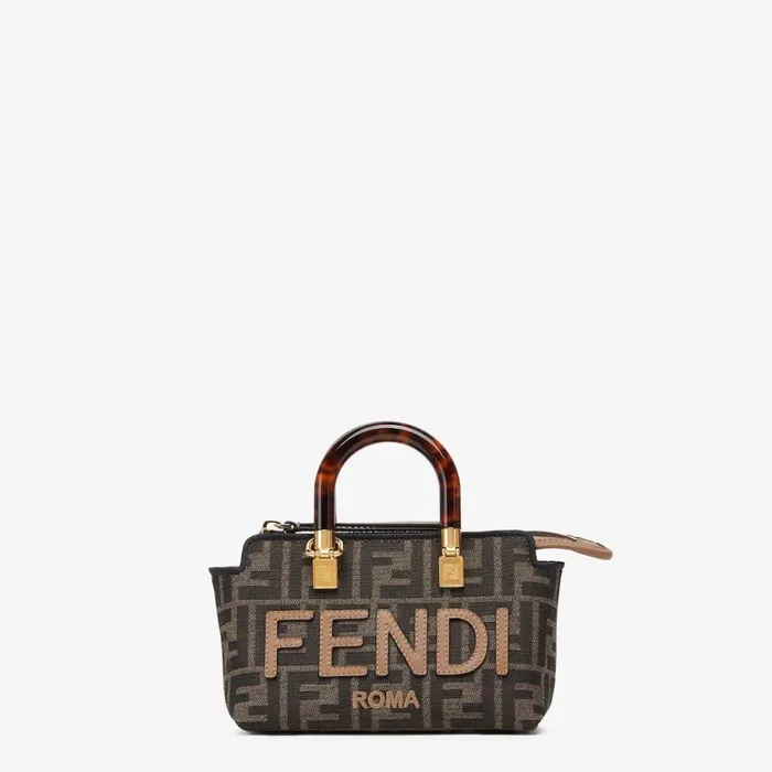 Woman Small Brown Ff Fabric Boston Bag Brown Fendi Mini Bags