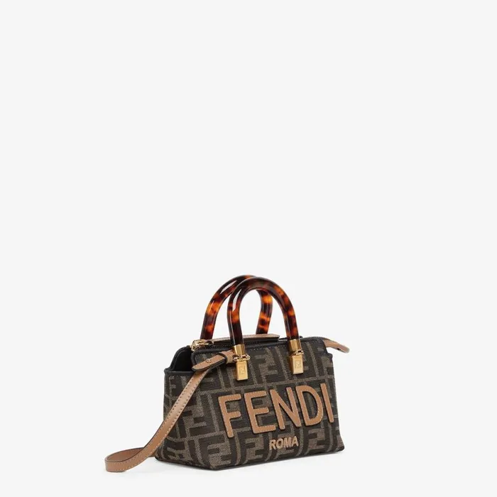 Woman Small Brown Ff Fabric Boston Bag Brown Fendi Mini Bags