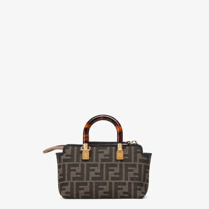Woman Small Brown Ff Fabric Boston Bag Brown Fendi Mini Bags